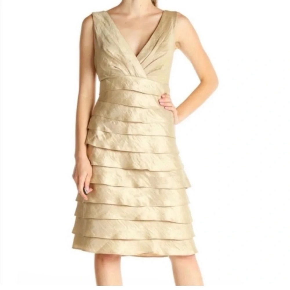 London Times Gold Tiered Ruffle Knee Length